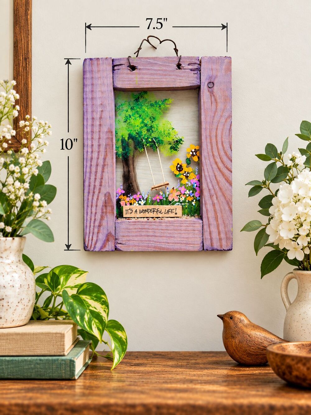 Handmade Reclaimed Wood Wall Art It’s a Wonderful Life 3-D Tree Swing 10"x7.5"